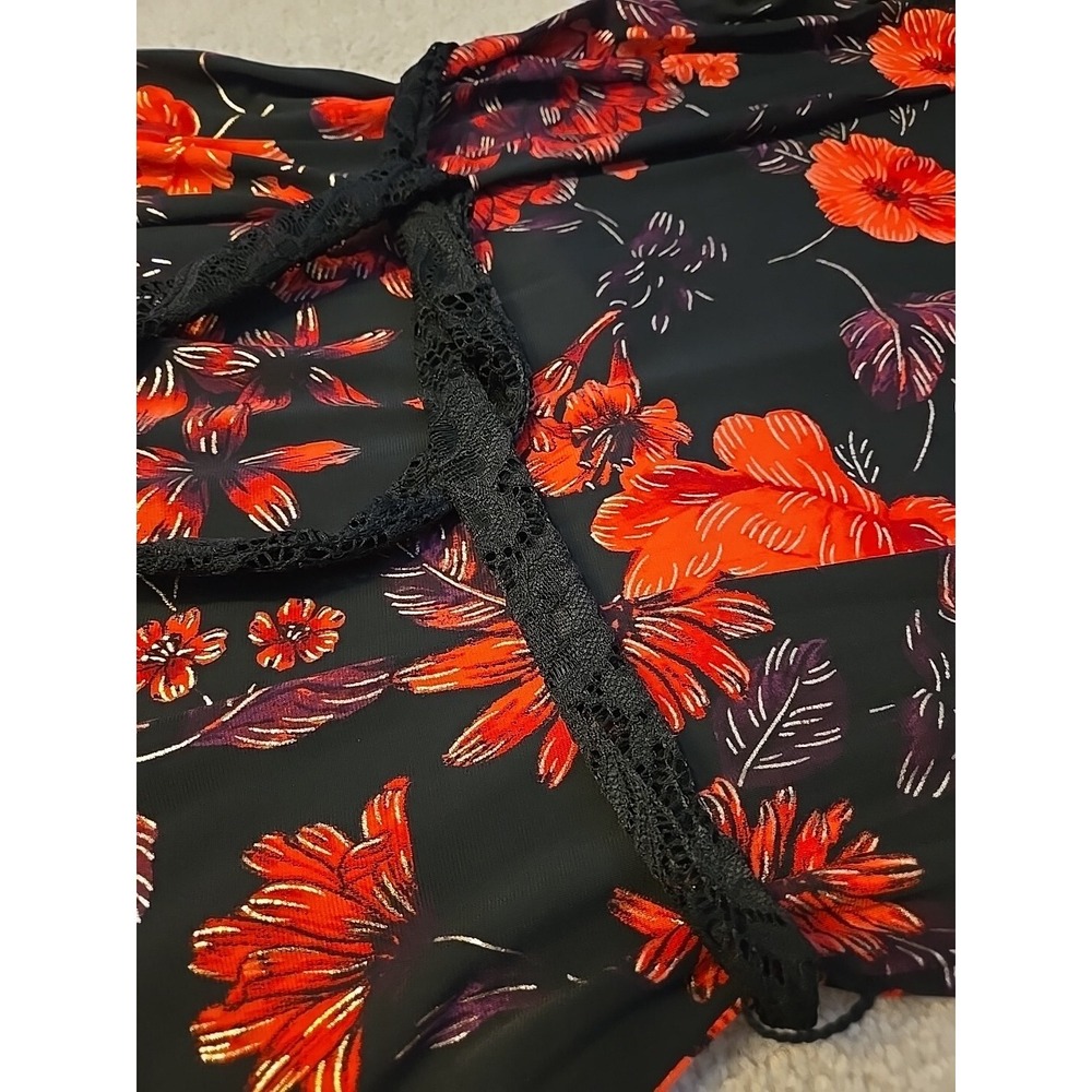 NWT Perceptions Short Sleeve Floral Midi Fit Flare Lace  Dress Sz L Black Red - Picture 5 of 13